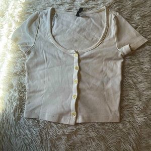 H&M divided xs white button up crop top